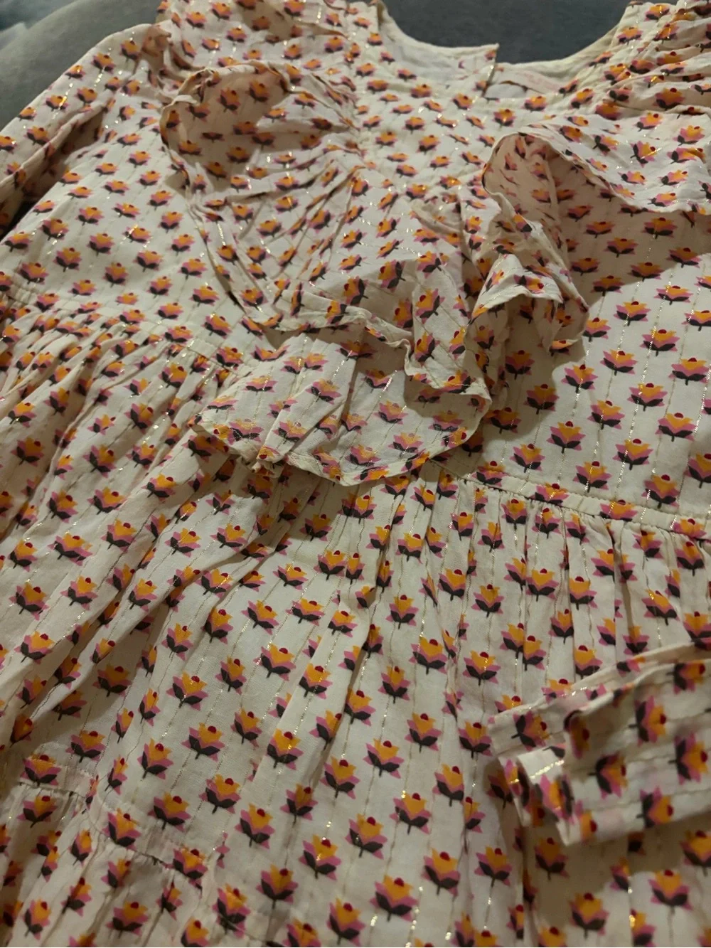 Pink Chicken Cream Floral Metallic Dress